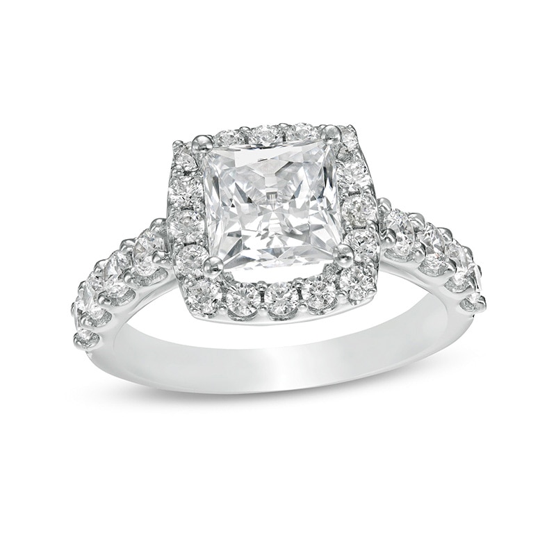 Main Image 1 of Previously Owned - 2-1/2 CT. T.W.  Lab-Created Princess-Cut Diamond Frame Engagement Ring in 14K White Gold (F/VS2)