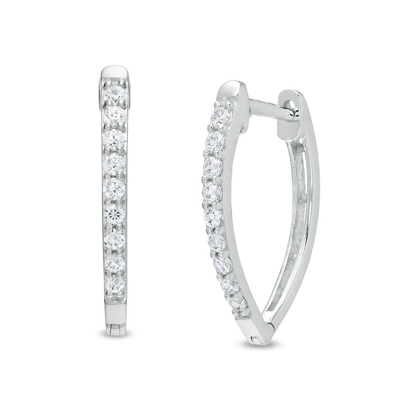 Main Image 1 of Previously Owned - 1/4 CT. T.W. Diamond V-Shaped Hoop Earrings in 10K White Gold