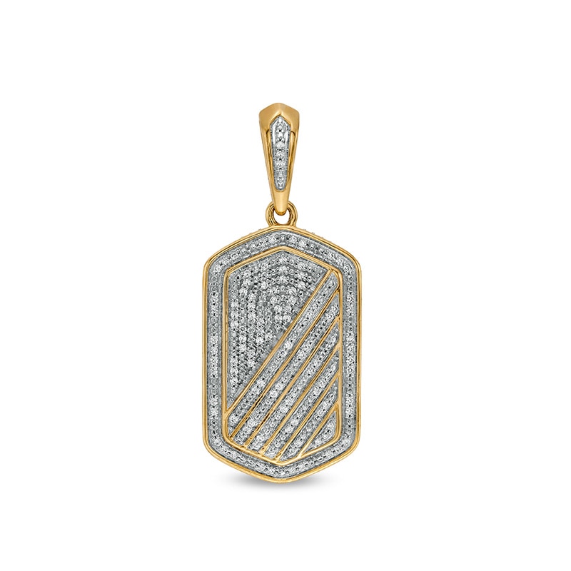 Previously Owned - Men's 3/4 CT. T.W. Diamond Frame Slant Striped Dog Tag Necklace Charm in 10K Gold