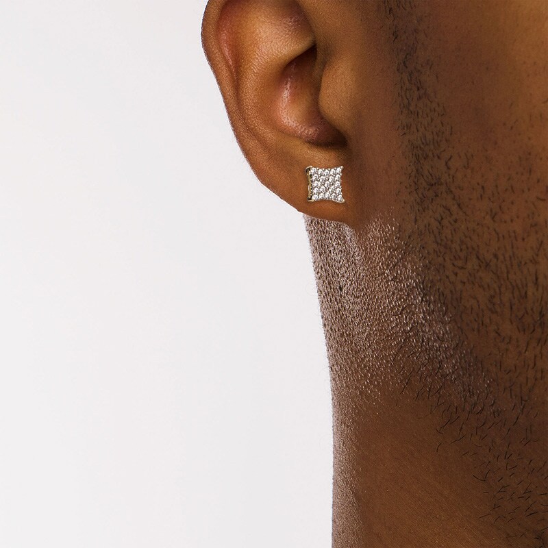 Main Image 2 of Previously Owned - Men's 1/3 CT. T.W. Square-Shaped Multi-Diamond Concave Stud Earrings in 10K Gold