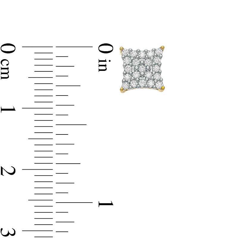 Main Image 3 of Previously Owned - Men's 1/3 CT. T.W. Square-Shaped Multi-Diamond Concave Stud Earrings in 10K Gold