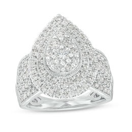 Previously Owned - 2 CT. T.W. Pear Multi-Diamond Frame Multi-Row Vintage-Style Engagement Ring in 10K White Gold