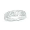 Thumbnail Image 0 of Previously Owned - Men's 1/20 CT. T.W. Diamond Three Stone Slant Groove Wedding Band in 10K White Gold