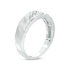 Thumbnail Image 1 of Previously Owned - Men's 1/20 CT. T.W. Diamond Three Stone Slant Groove Wedding Band in 10K White Gold