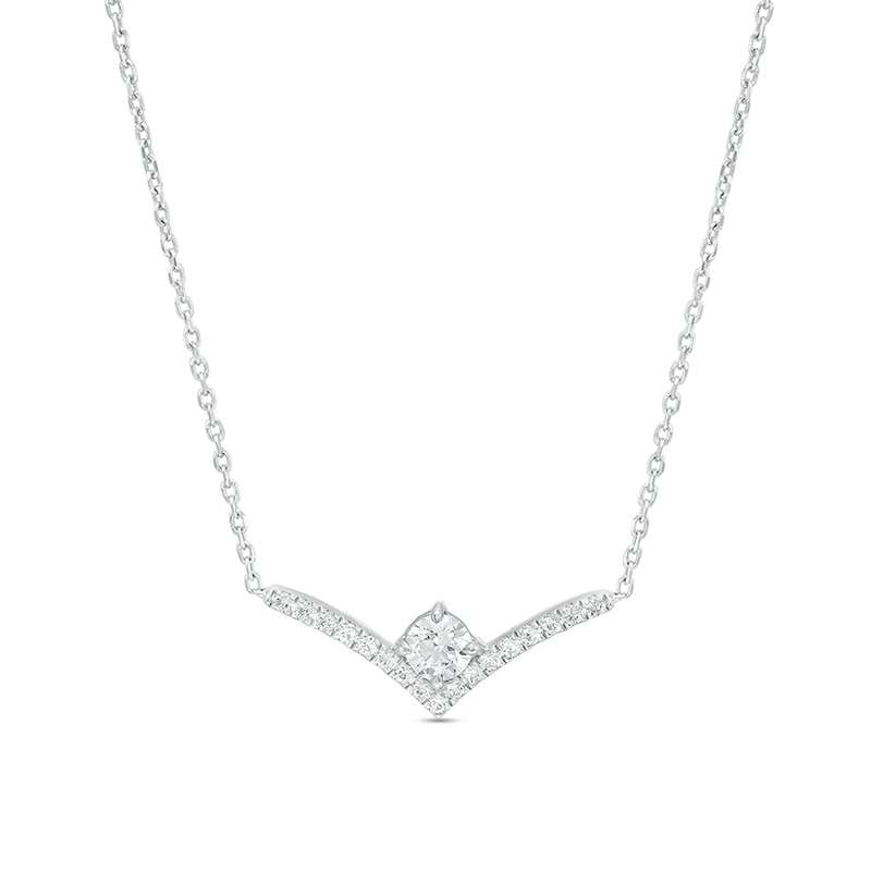 Main Image 1 of Previously Owned - You're the One™ 1/3 CT. T.W.  Lab-Created Diamond Chevron Necklace in 14K White Gold (F/SI2) – 18.5&quot;