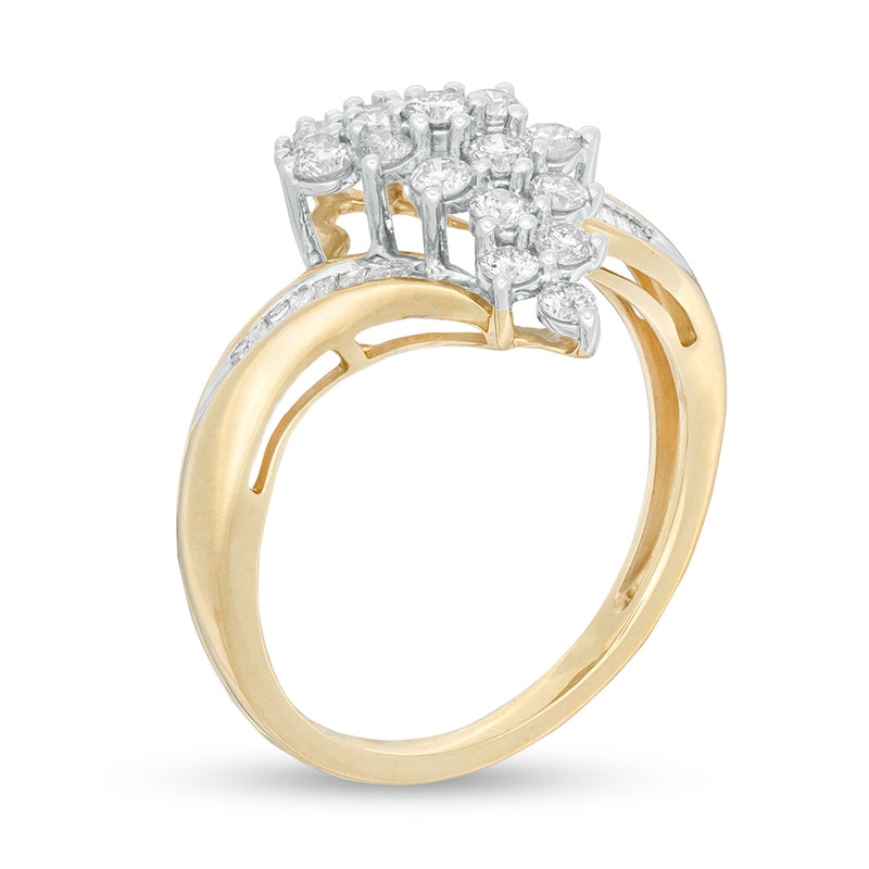 Main Image 2 of Previously Owned - 3/4 CT. T.W. Multi-Diamond Diamond Marquise Waterfall Bypass Ring in 10K Gold