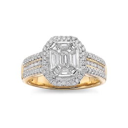 Previously Owned - 1 CT. T.W. Emerald-Cut Diamond Frame Multi-Row Engagement Ring in 14K Gold