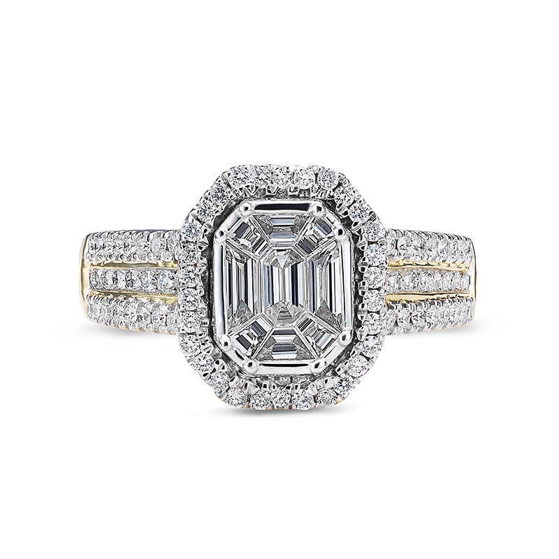 Main Image 3 of Previously Owned - 1 CT. T.W. Emerald-Cut Diamond Frame Multi-Row Engagement Ring in 14K Gold