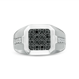 Previously Owned - Men's 1 CT. T.W. Octagonal Black and White Diamond Stepped Edge Ring in Sterling Silver