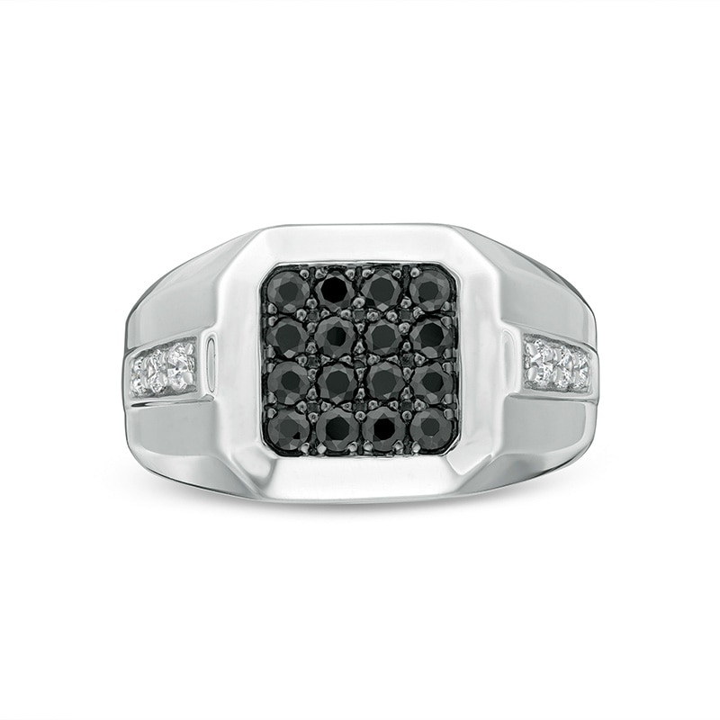 Main Image 1 of Previously Owned - Men's 1 CT. T.W. Octagonal Black and White Diamond Stepped Edge Ring in Sterling Silver