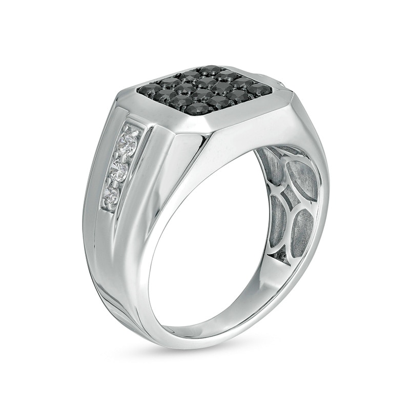 Main Image 3 of Previously Owned - Men's 1 CT. T.W. Octagonal Black and White Diamond Stepped Edge Ring in Sterling Silver