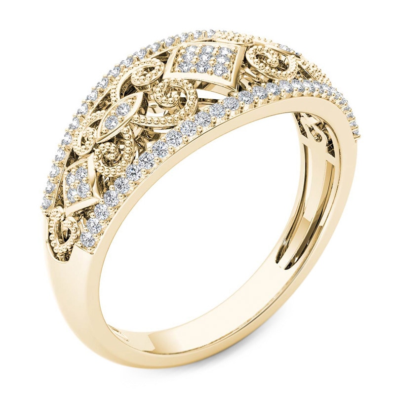 Main Image 2 of Previously Owned - 1/5 CT. T.W. Multi-Diamond Diamond Vintage-Style Tilted Square Filigree Ring in 10K Gold