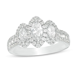 Previously Owned - 1-1/2 CT. T.W.  Marquise Diamond Frame Past Present Future® Engagement Ring in 14K White Gold (I/SI2)