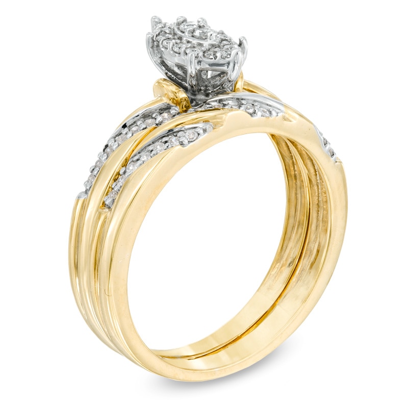 Main Image 2 of Previously Owned - 1/4 CT. T.W. Marquise Multi-Diamond Diamond Slant Striped Bridal Set in 10K Gold