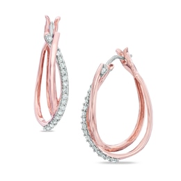 Previously Owned - 1/4 CT. T.W. Diamond Crossover Hoop Earrings in 10K Rose Gold