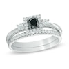 Thumbnail Image 1 of Previously Owned - 1/2 CT. T.W.  Black and White Diamond Three Stone Bridal Set in 10K White Gold