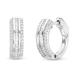 Previously Owned - Marilyn Monroe™ Collection 3/4 CT. T.W. Multi-Diamond Edge Huggie Hoop Earrings in 10K White Gold